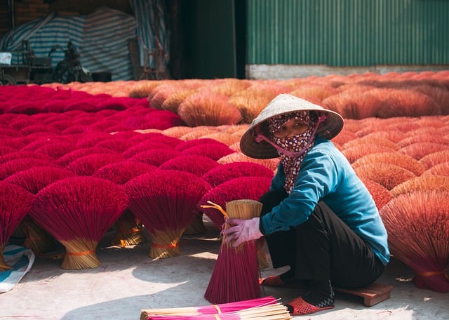 Woman with working on flowers