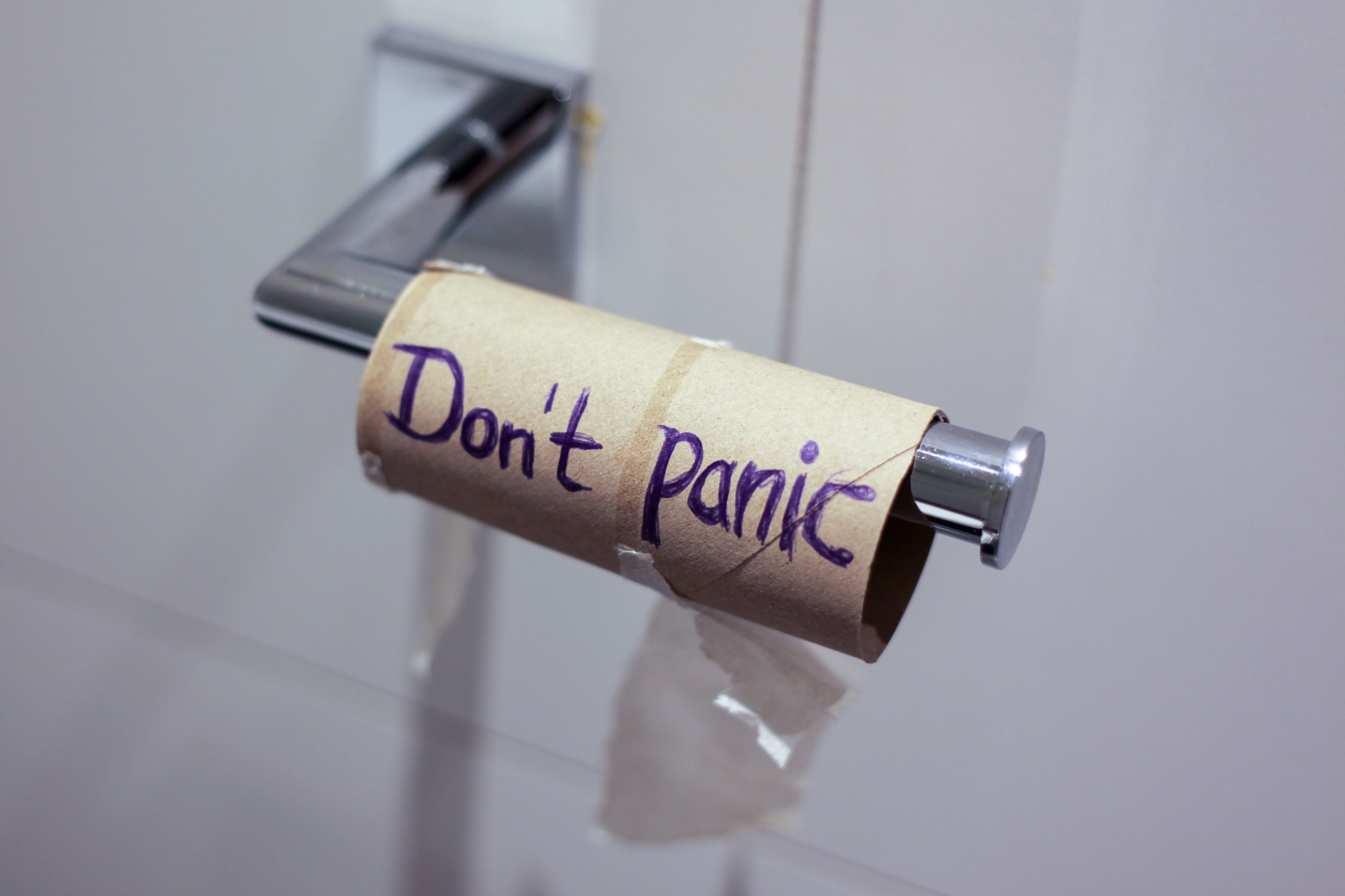 Image toilet paper that says 'don't panic'